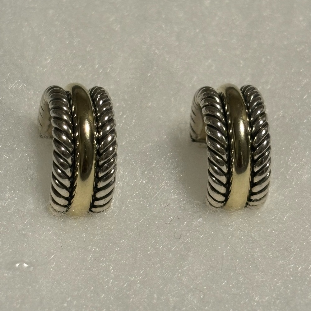 David Yurman 14K Yellow Gold and Sterling Silver Cable Hoop Earrings